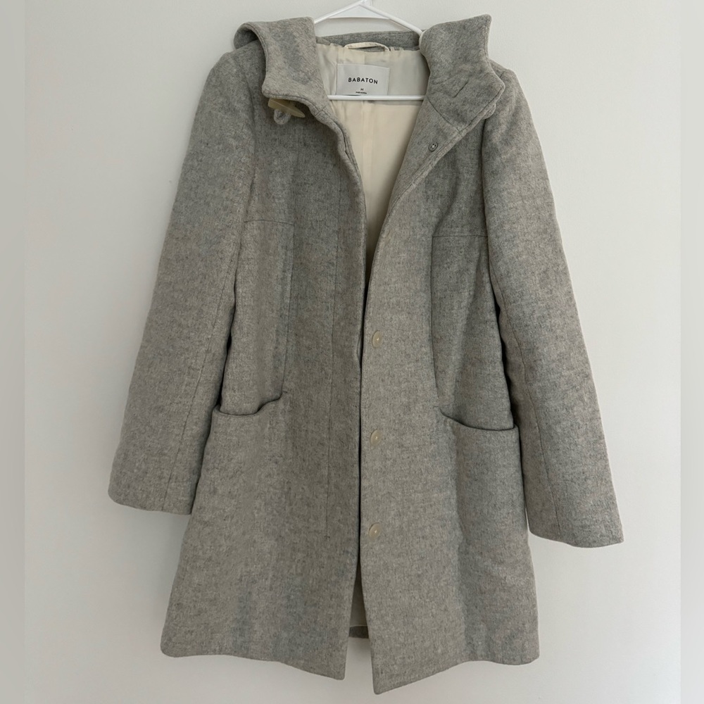 Aritzia Babaton Pearce gray long hooded wool coat